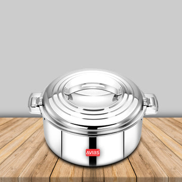 AVIAS Platina Premium Double wall insulated Stainless Steel Casserole/ Hotpot/ Chapati box/ Hot case with steel lid | Retains temperature | Twist lock | 1000ml /1500ml / 2500ml /3500ml /5000ml /7500ml /10000ml - Silver